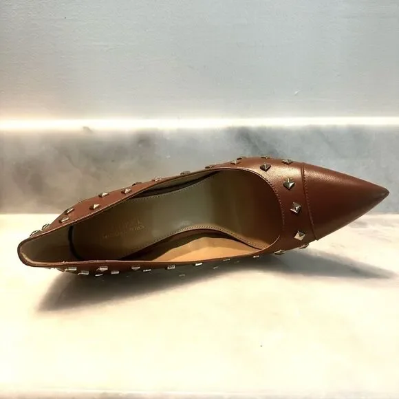 NWOT Michael Kors Pointed Toe Keke Studded Leather Slip-on Pumps Brown Size 7.5 - Picture 5 of 7